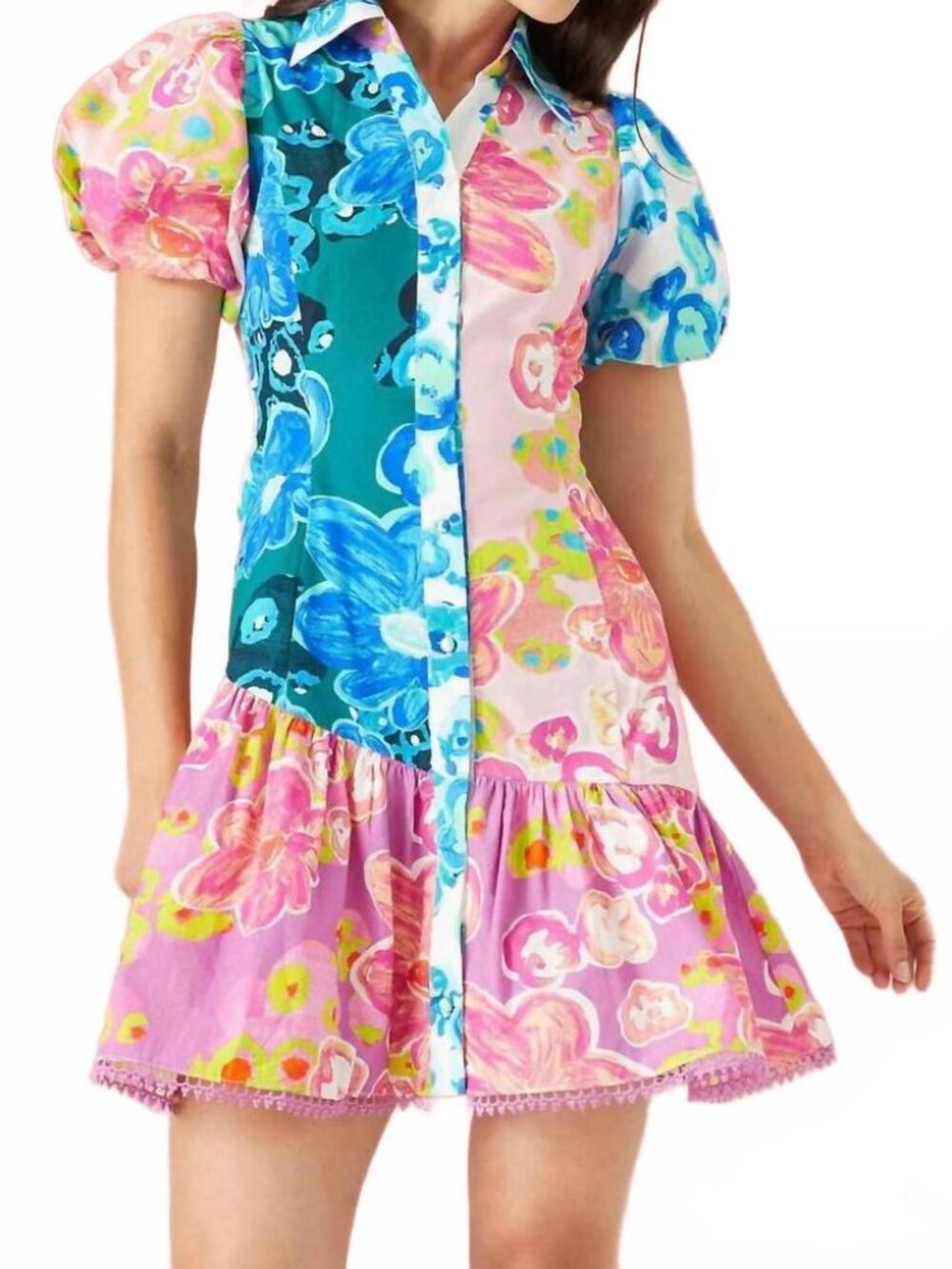 Alivia The Gwen Colorful Puff Sleeve Mini Dress, size XS